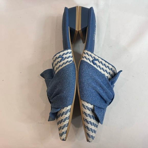 VIVAIA Sz 37 Mules Pointy Denim Like Fabric Upper Bow Slip On Stripe Pattern NEW - Picture 5 of 9
